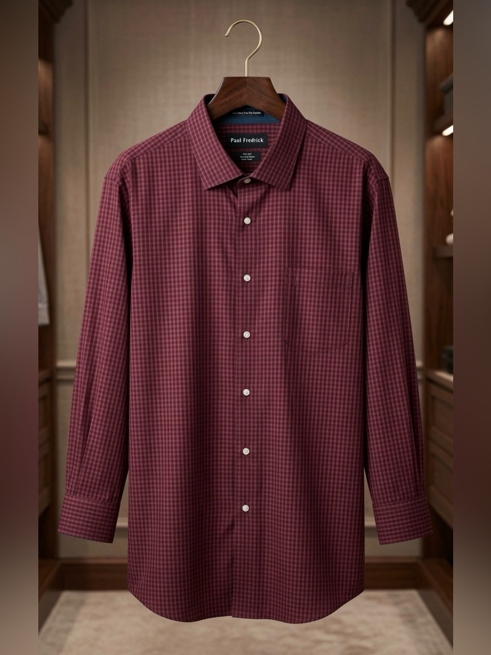 Paul Fredrick Non-Iron Classic Fit Dress Shirt – Burgundy Check – Size 18½ x 34